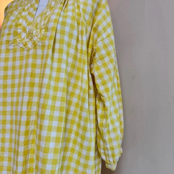 Madewell Yellow Check Gingham Long Sleeve Mini Womens Size L Shift Cotton Casual - Picture 7 of 14